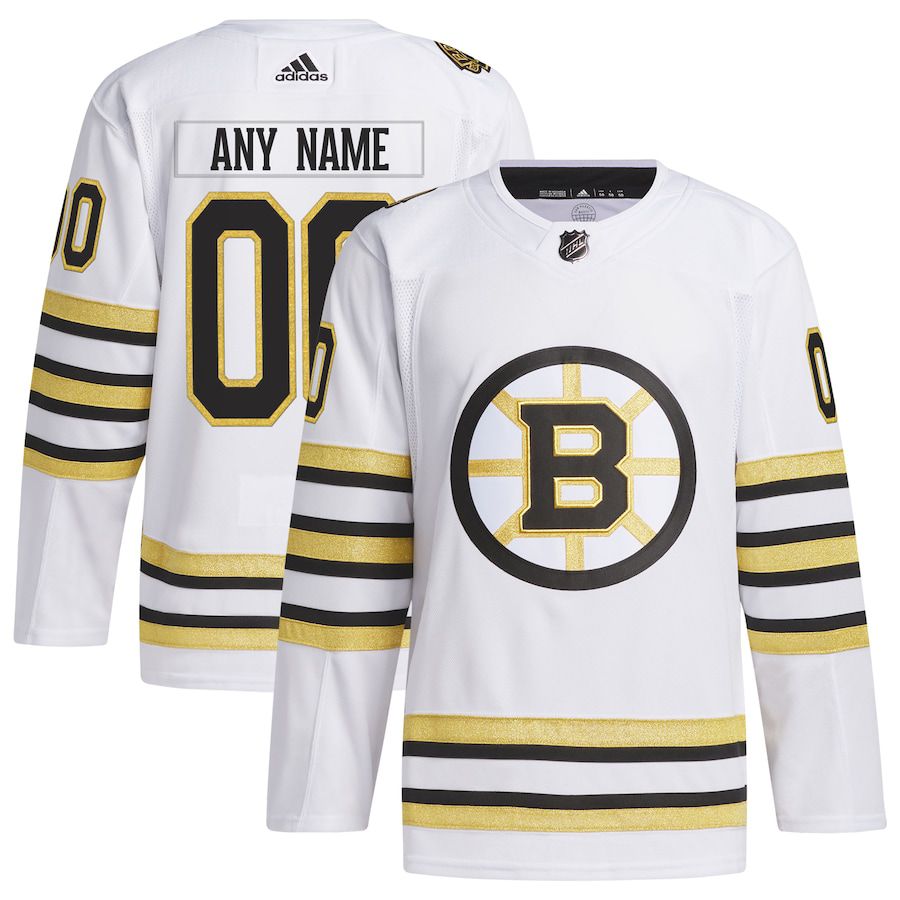 Men Boston Bruins adidas White 100th Anniversary Primegreen Authentic Custom NHL Jersey